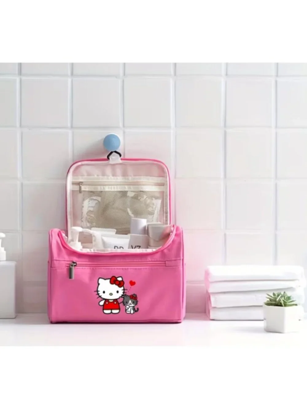Hello Kitty Pink Travel Toiletry Bag Hanging Makeup Organizer Cosmetic Case